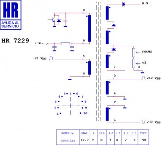 HR7229  Строчный трансформатор ТДКС